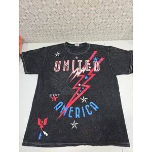 Mens Graphic‎ T Shirt Large United States America Patriotic Lightning Bolt Black